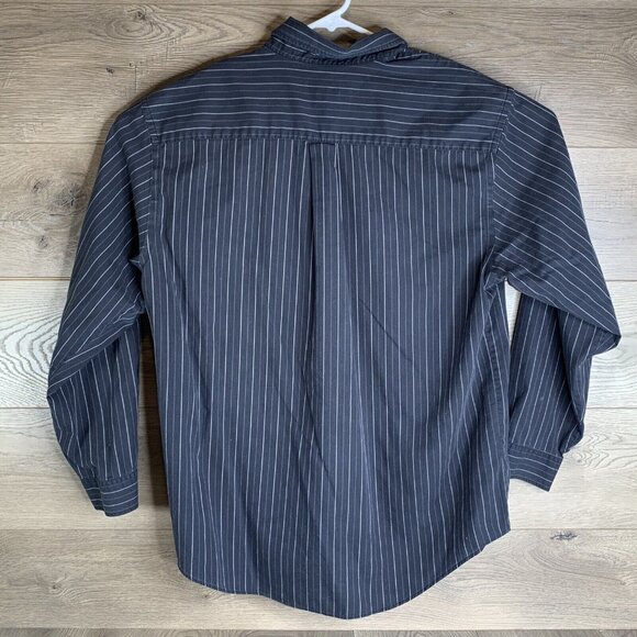 Van Heusen Mens Black/White Striped Button-Up Shirt L 16-16.5 Long Sleeve - Picture 8 of 9